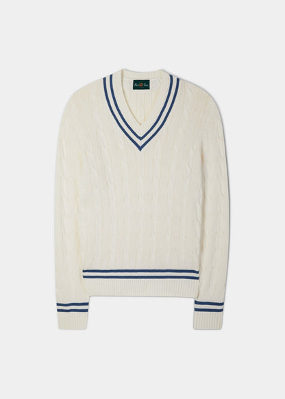 Cotton Cricket Jumper In Ecru and Blue