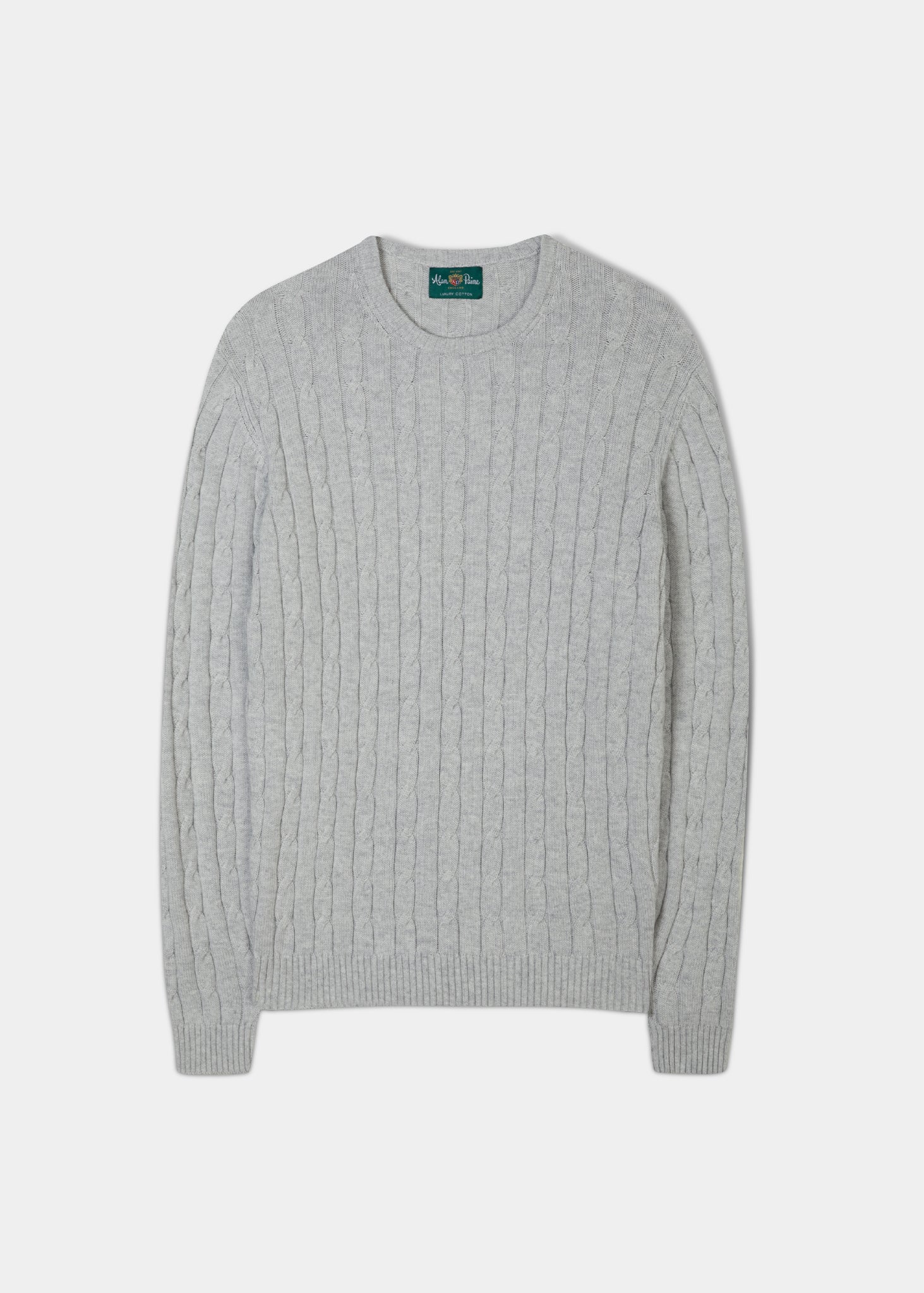 cotton cashmere jumper in dove with a crew neck.