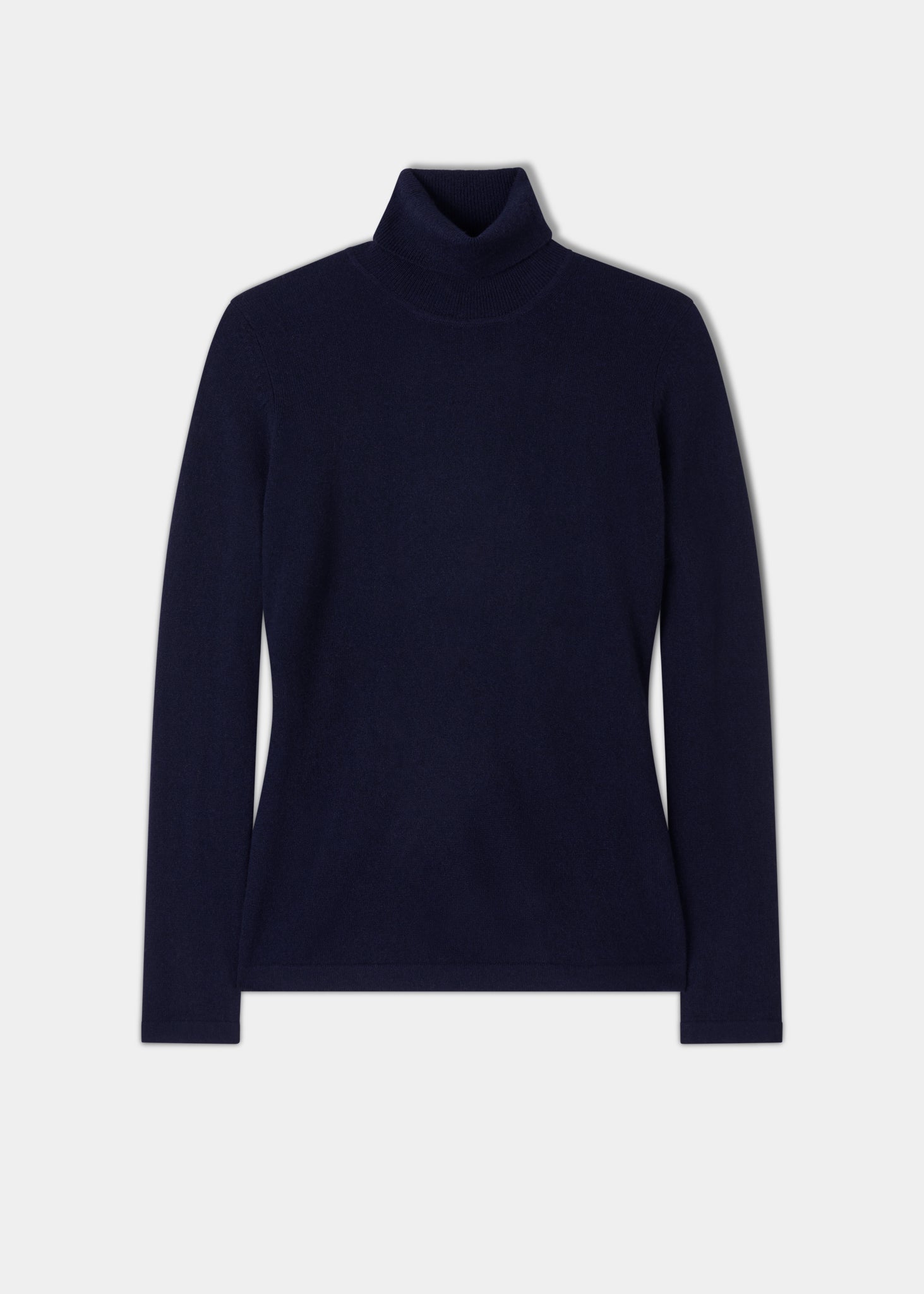 Alison Ladies Cashmere Inset Sleeve Roll Neck Jumper In Dark Navy