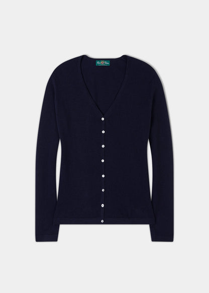 Sally Ladies Cashmere Vee Neck Cardigan In Dark Navy