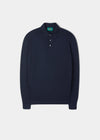 Emsworth Cotton Long Sleeve Polo Shirt in Dark Navy