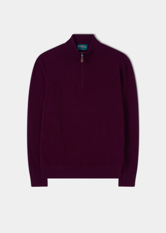 Cairns Geelong Wool 1/4 Zip Jumper in Damson - Regular Fit