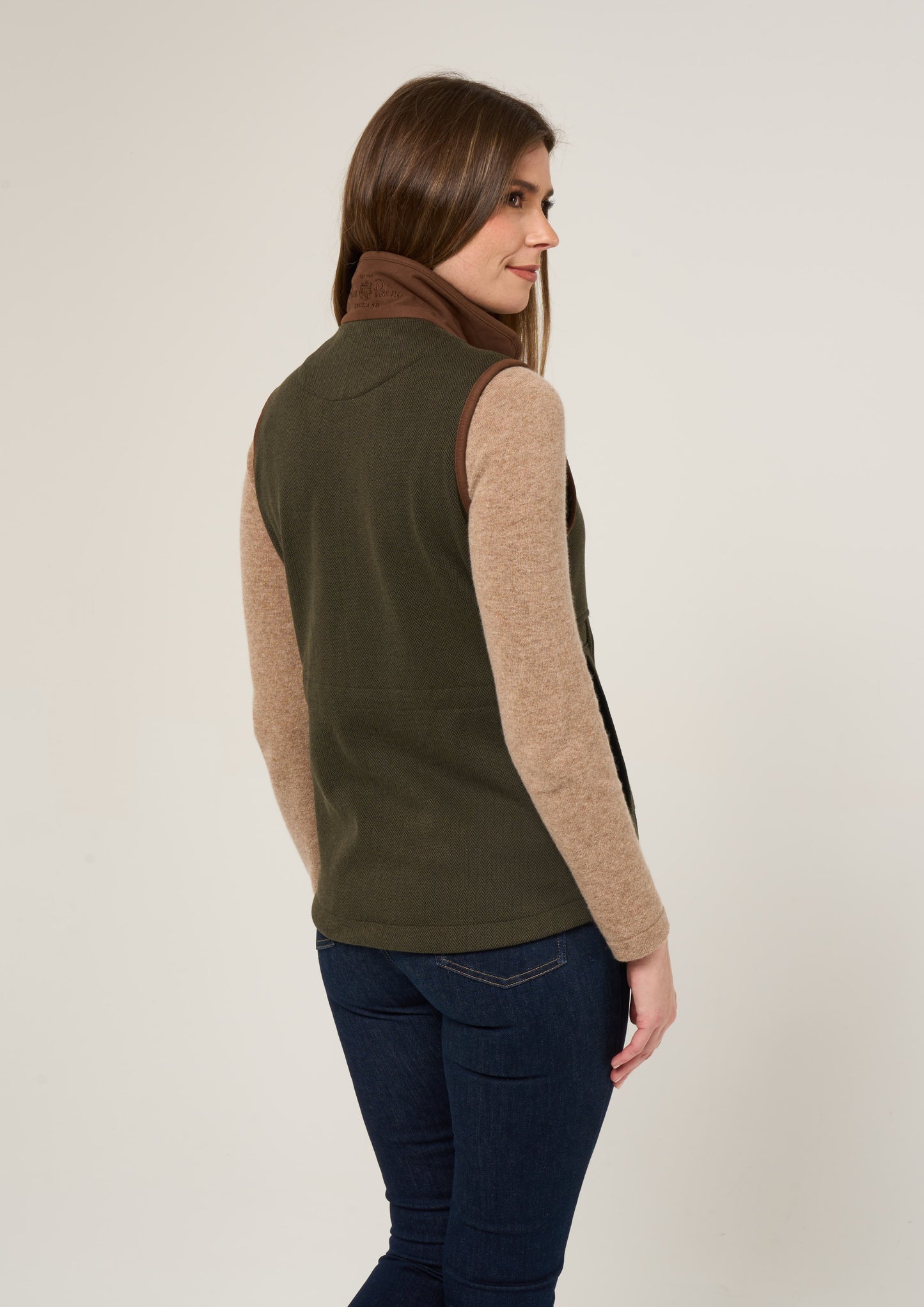 Aylsham Ladies Fleece Gilet In Green Herringbone