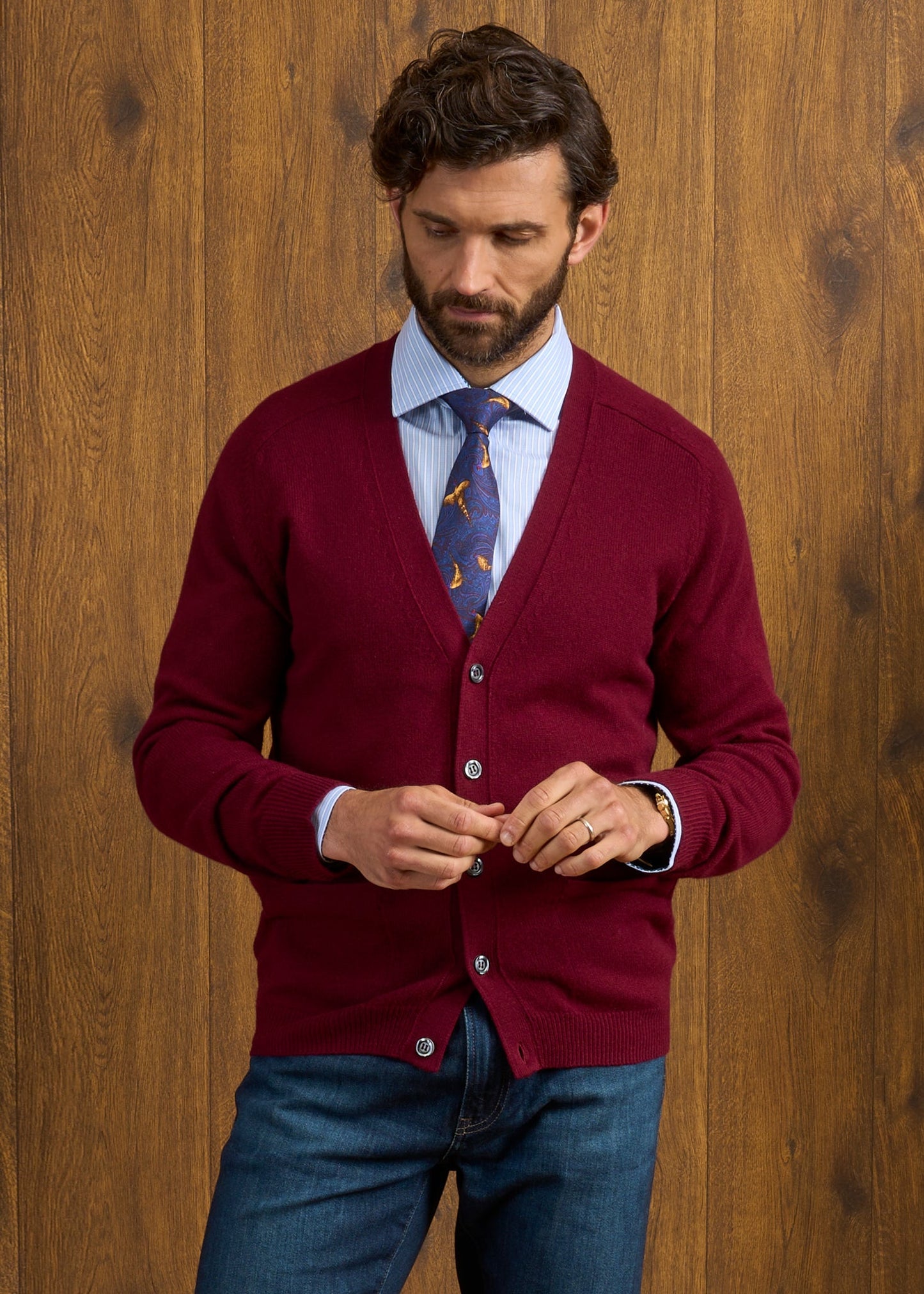 Cornwall Lambswool Cardigan in Bordeaux