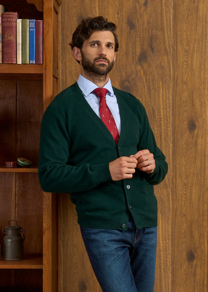 Cornwall Lambswool Cardigan in Tartan Green