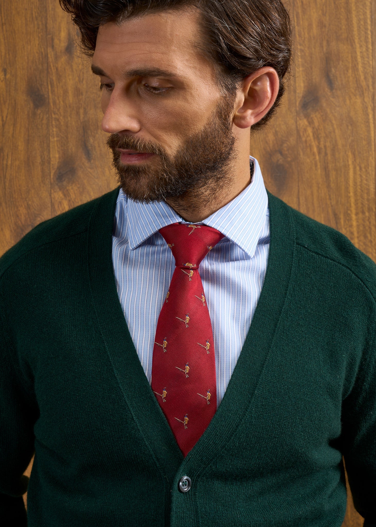 Cornwall Lambswool Cardigan in Tartan Green