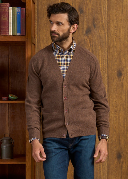 Cornwall Lambswool Cardigan in Tobacco