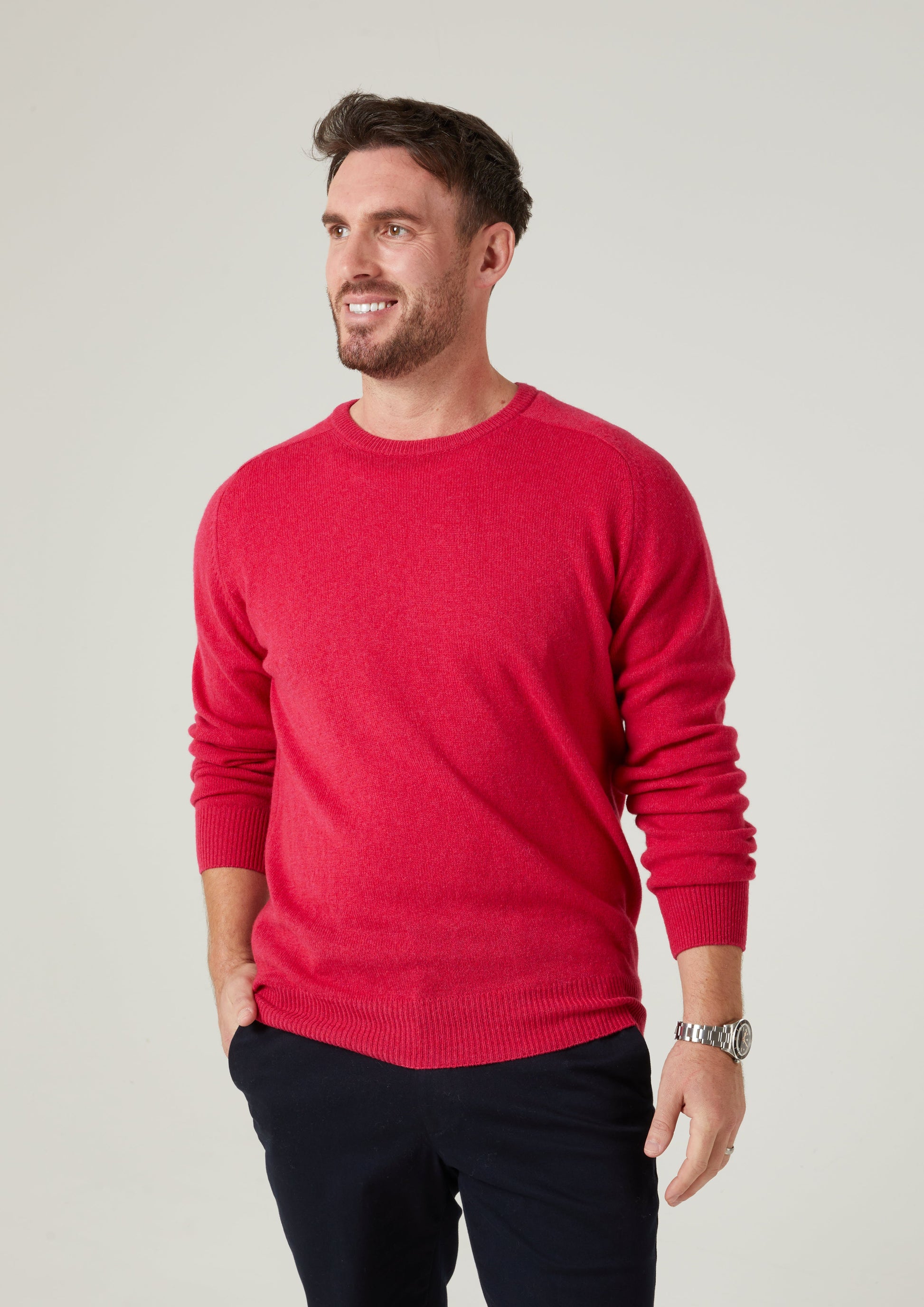 Dorset Men's Lambswool Jumper in Raspberry 