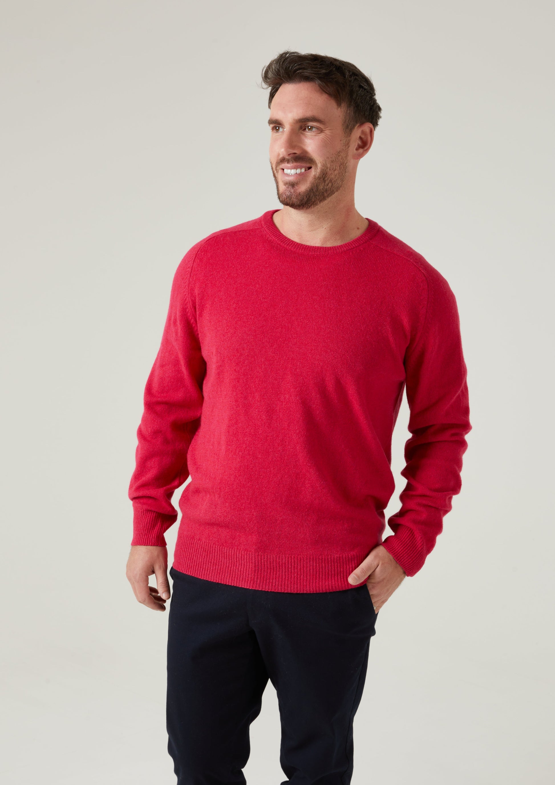 Dorset Men's Lambswool Jumper in Raspberry 