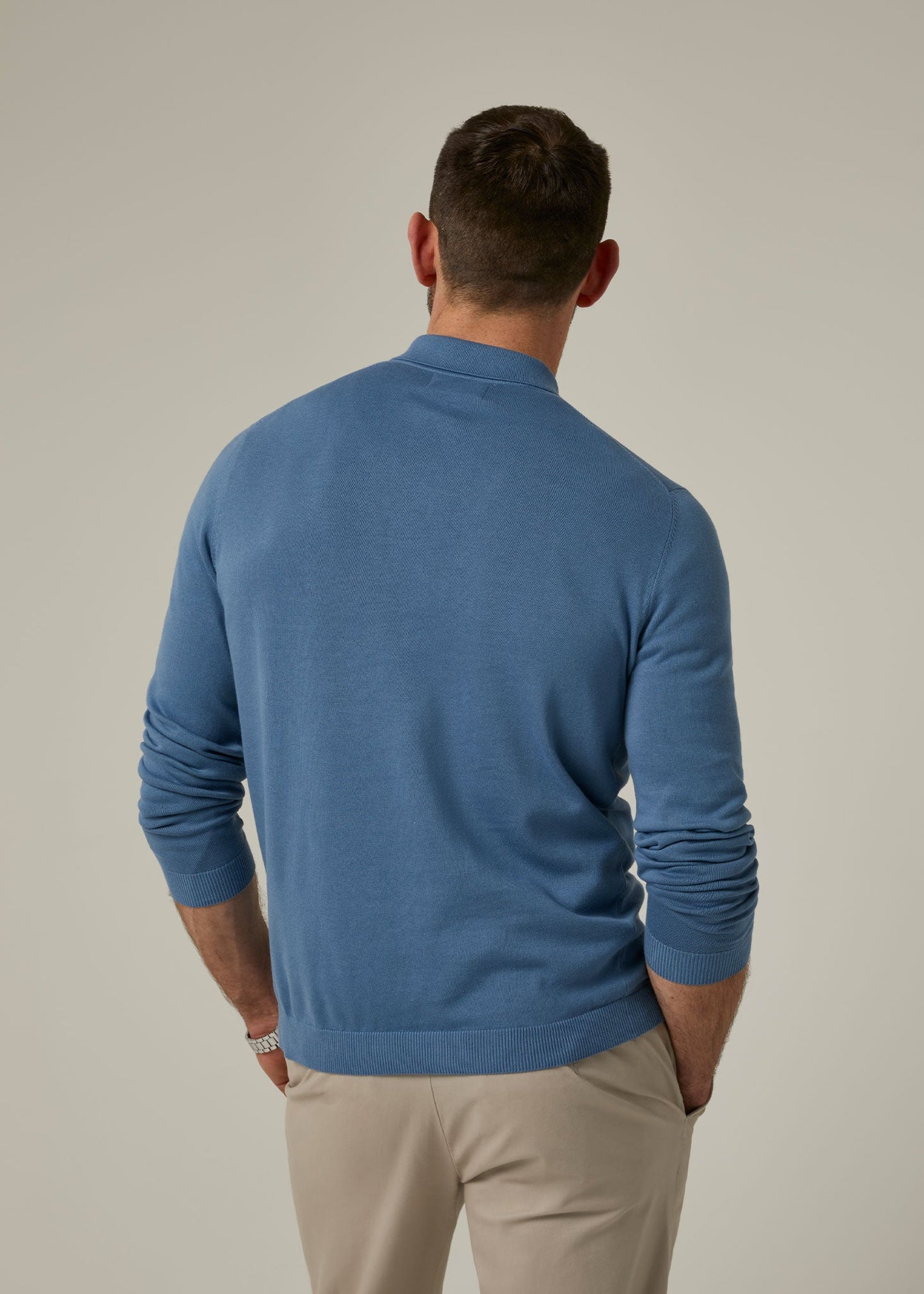 Emsworth Cotton Long Sleeve Polo Shirt in Airforce