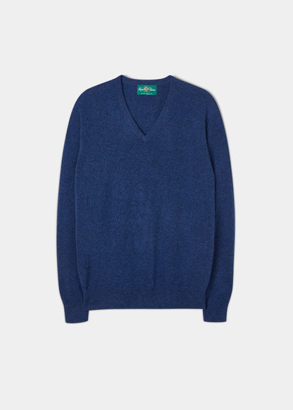 Geelong Wool Vee Neck Jumper in Pacific