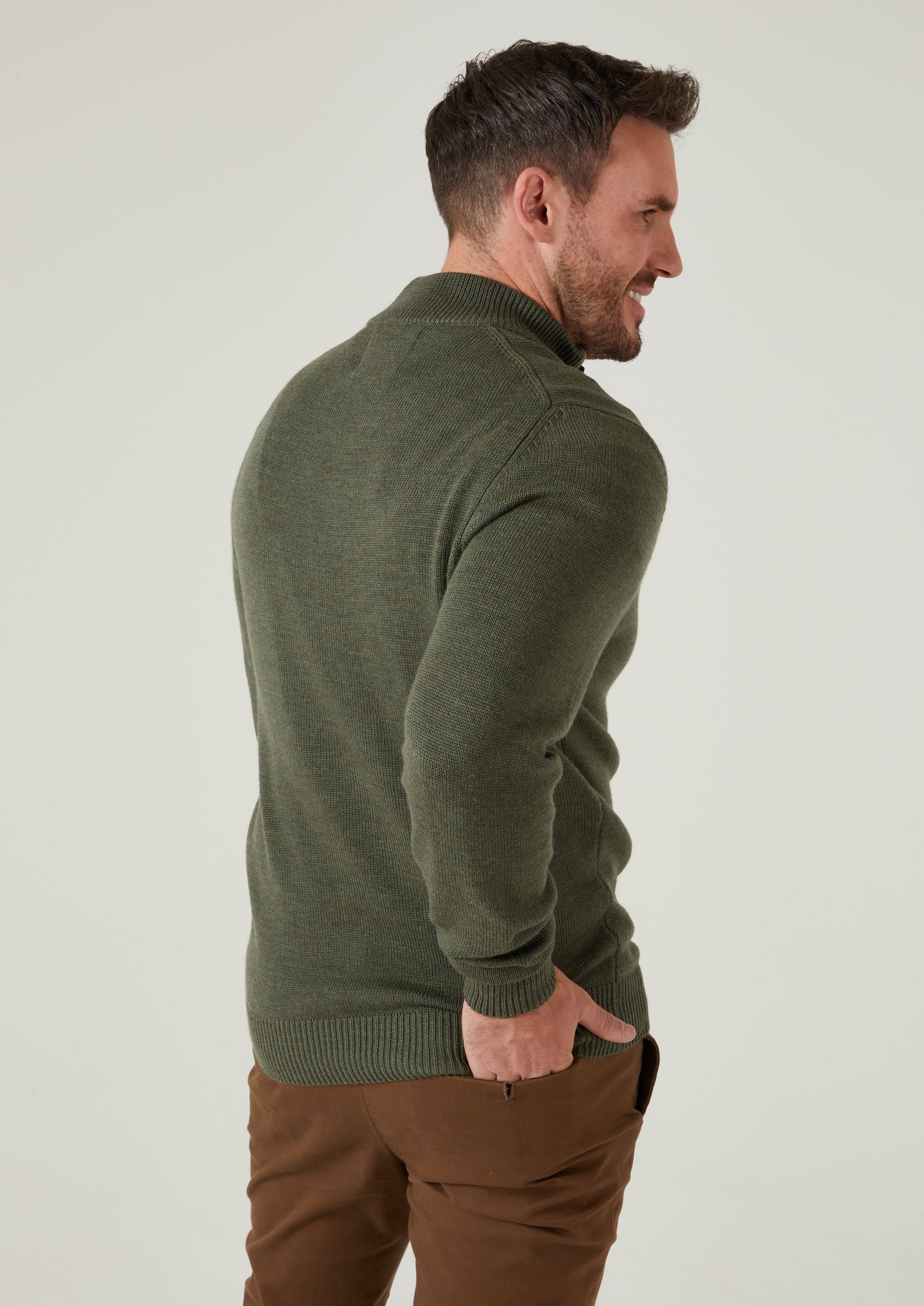 Kunwick Merino Mock Neck Jumper in Seaweed