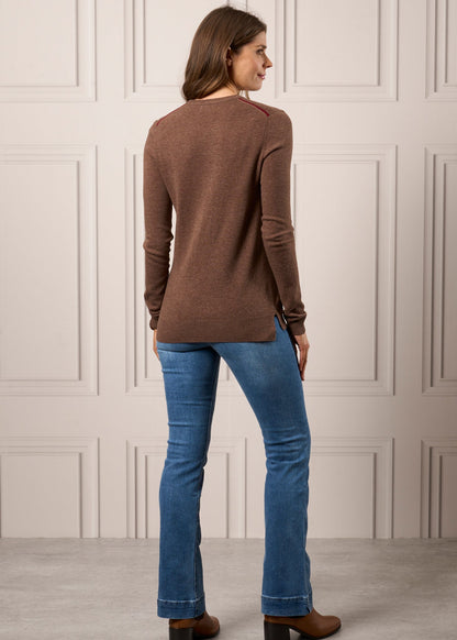 Emma Ladies Elevated Crew Neck Jumper In Cocoa