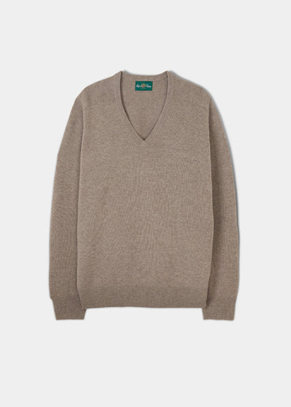 Lambswool Vee Neck Jumper in Linen