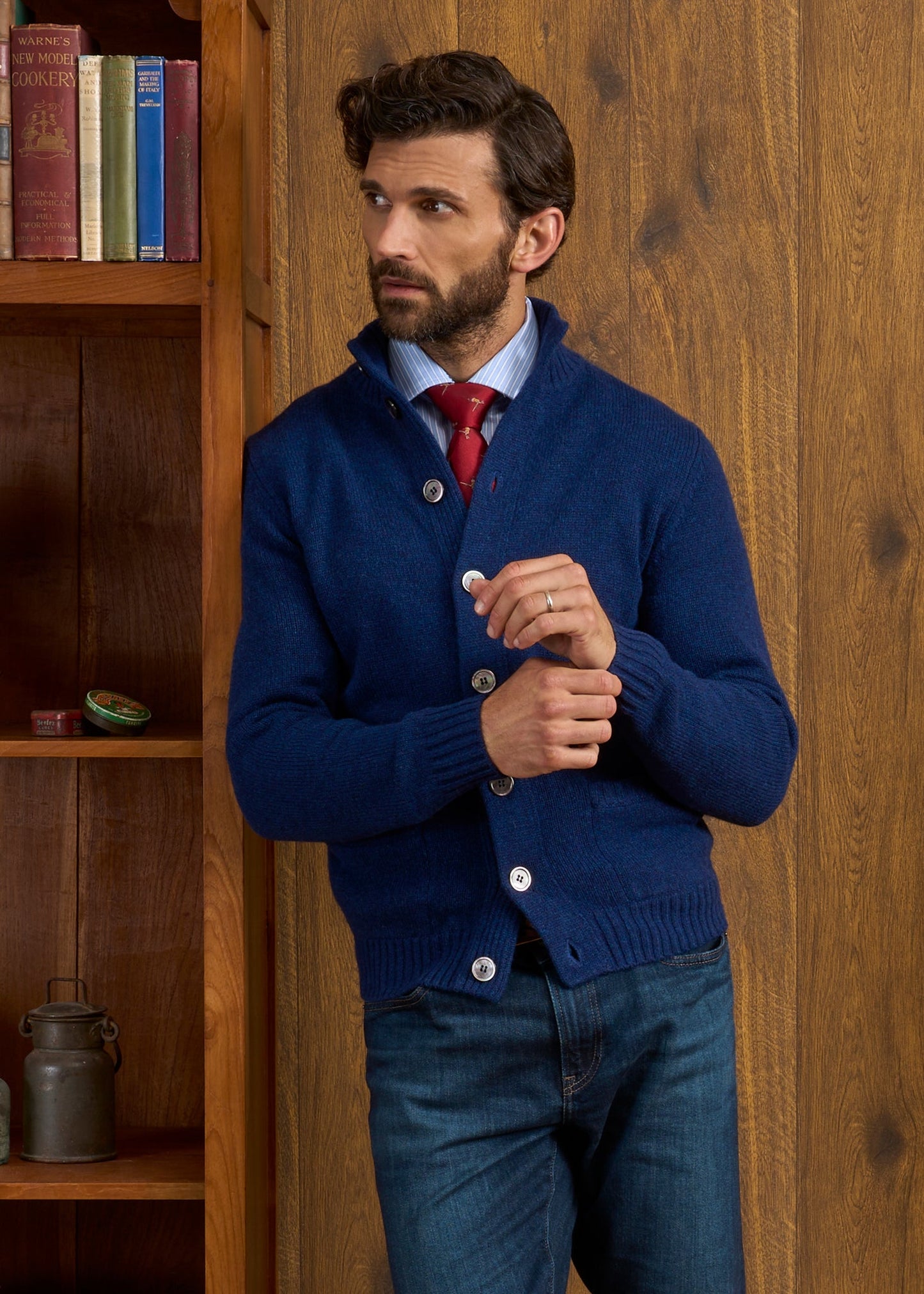 Landford Men's Lambswool Buttoned Jumper In Indigo