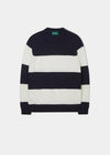 Wide stripe cotton jumper with a crew neck in dark navy & ecru.