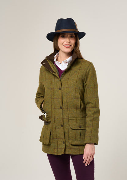 Rutland Ladies Tweed Waterproof Shooting Coat In Lichen