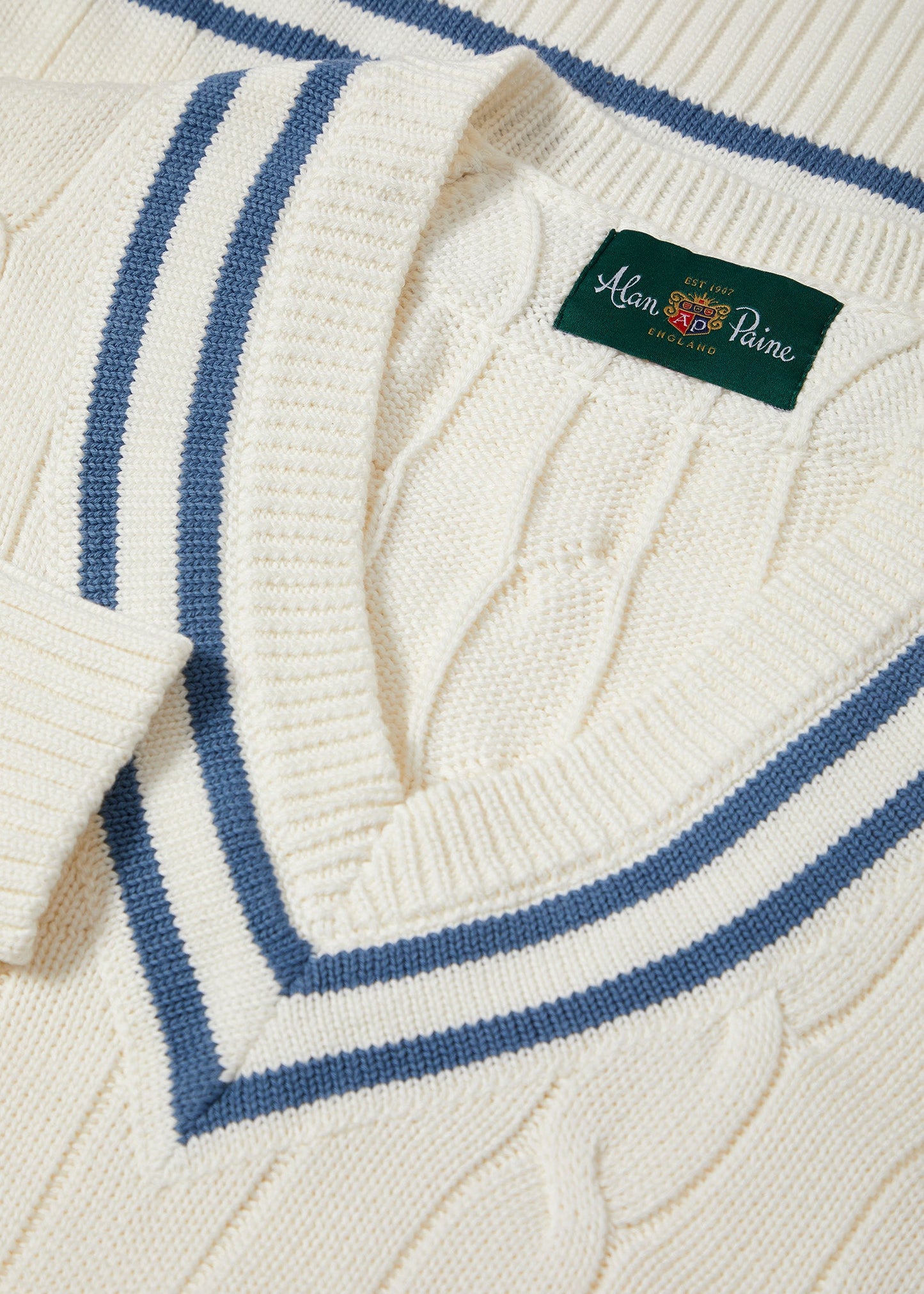 Cotton Cricket Jumper In Ecru and Blue