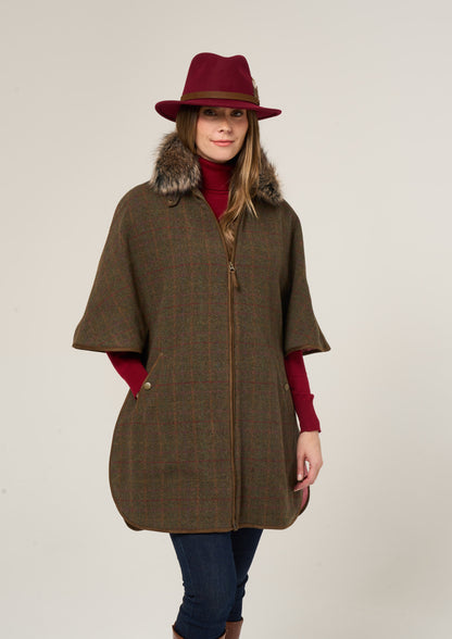 Surrey Ladies Tweed Cape In Hemlock