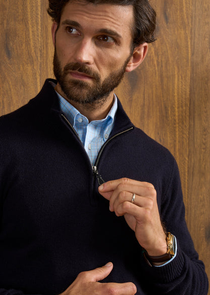 Sutherland Lambswool 1/4 Zip Jumper in Navy