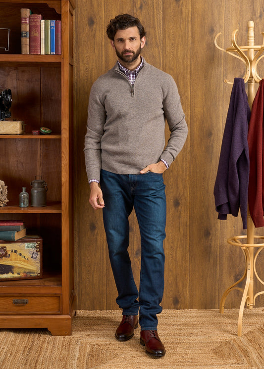 Sutherland Lambswool 1/4 Zip Jumper in Vole 