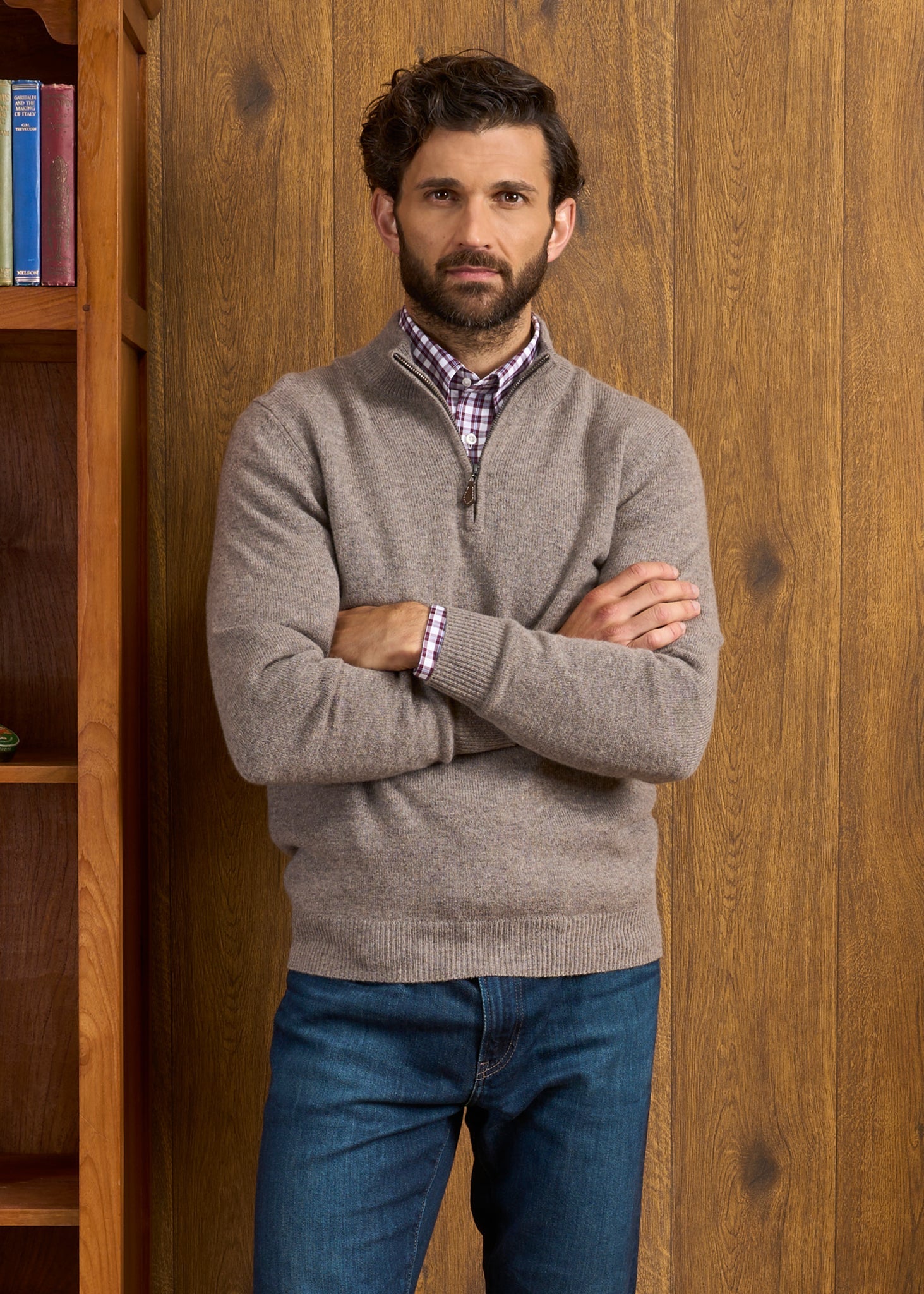 Sutherland Lambswool 1/4 Zip Jumper in Vole 