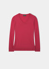 Thea Cotton Cashmere Vee Neck Jumper In Raspberry