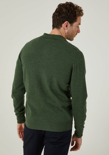 Tresswell Geelong Wool Long Sleeve Polo Shirt in Rosemary 