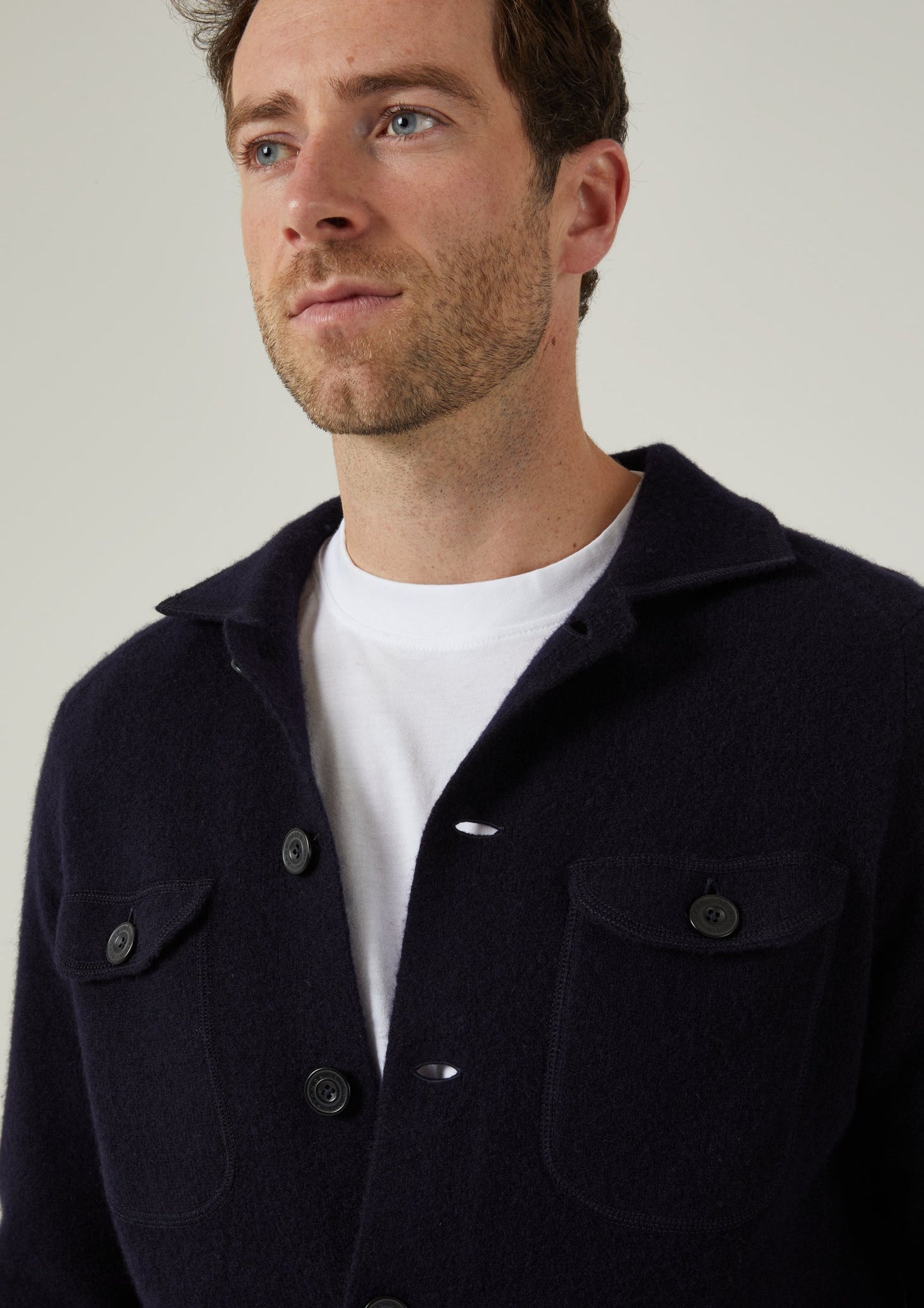 Ferndale Men's Knitted Lambswool Shirt In Navy 