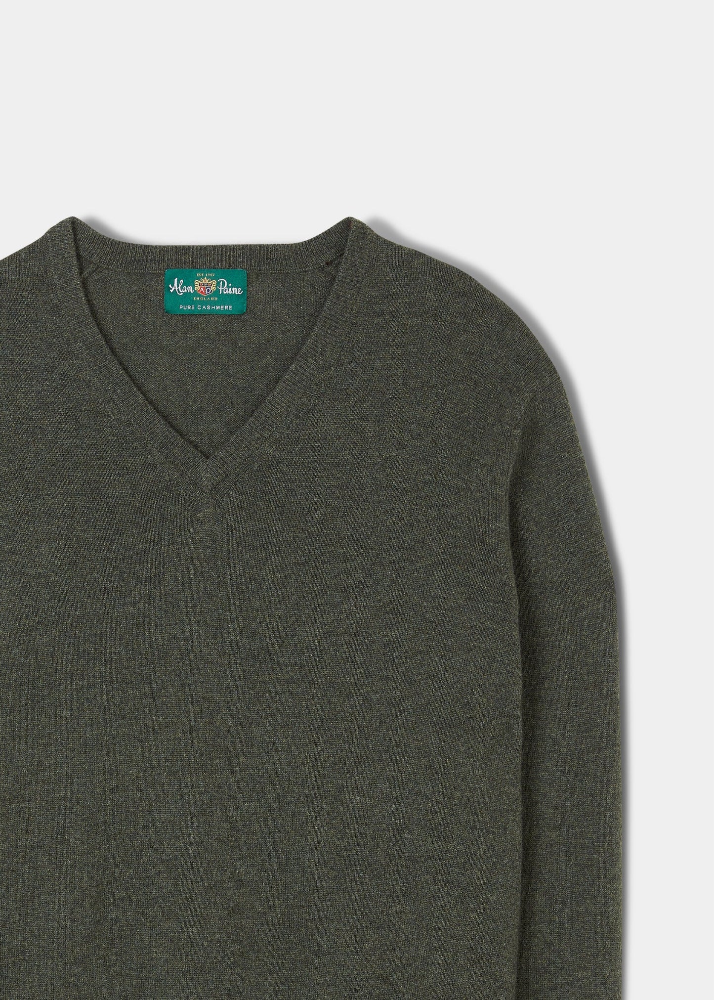 Men's Cashmere V Neck Jumper in Rosemary