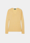 Ladies Cotton Cashmere Vee Neck Jumper In Solar