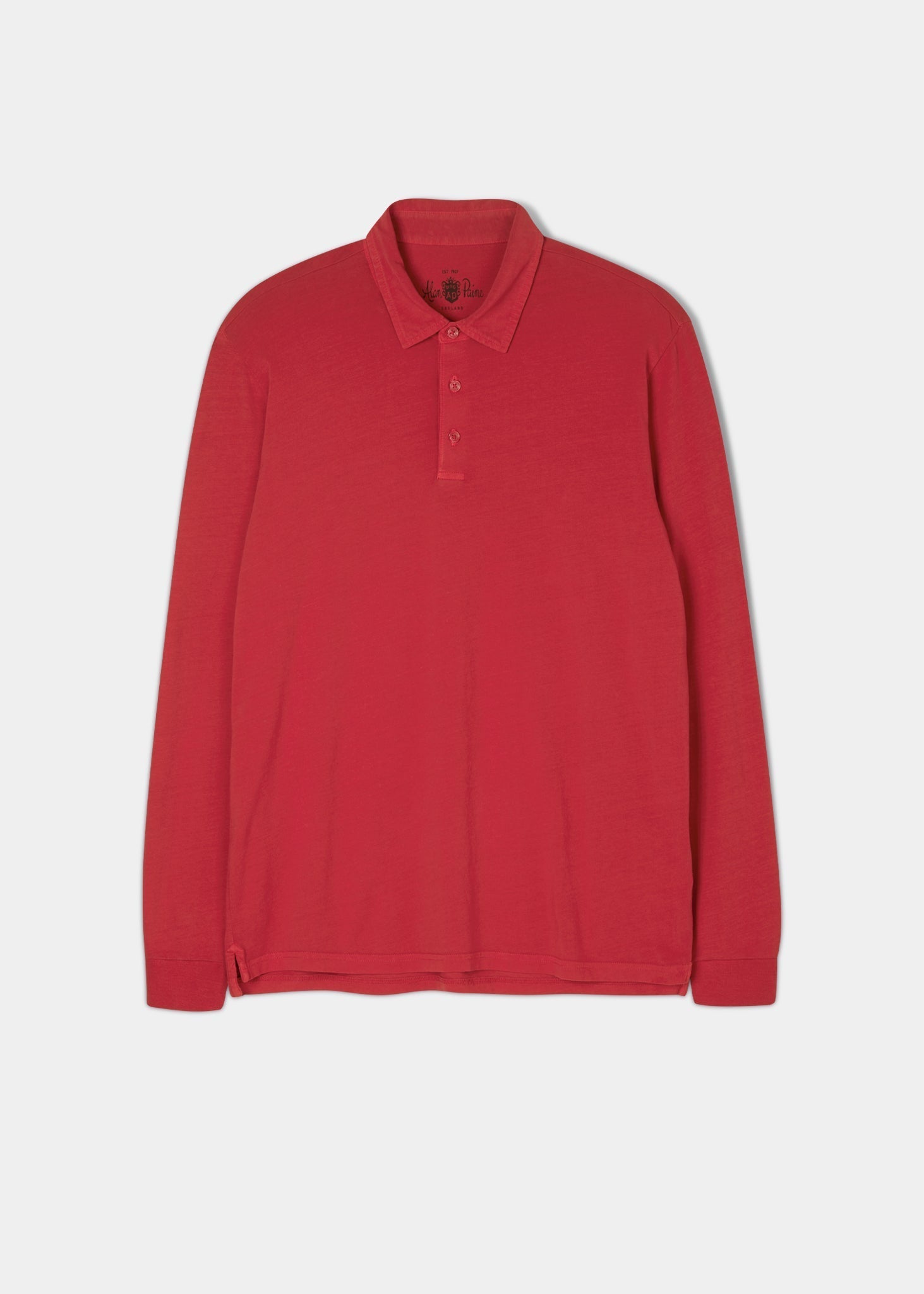 Faded dye polo shirt in rosso red made from a cotton/ spandex blend.